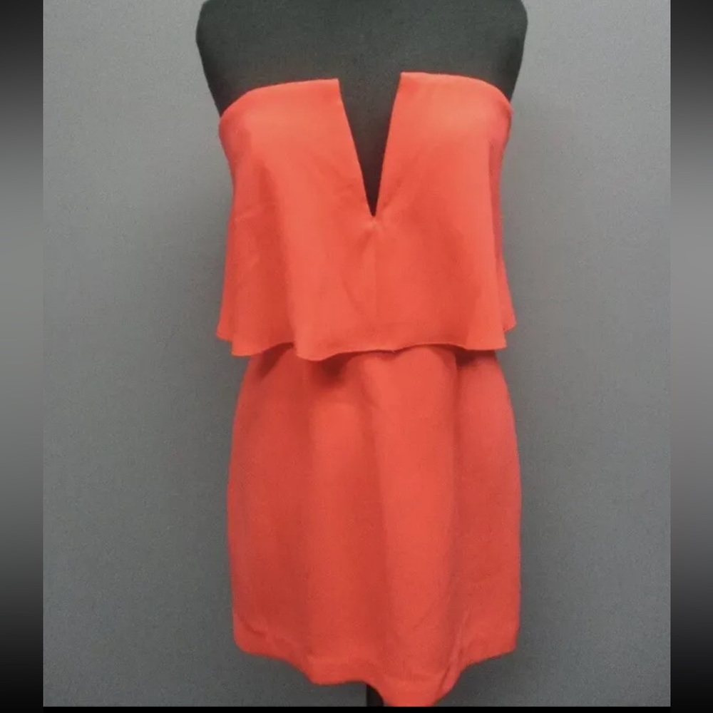 BCBGMAXAZRIA Orange Strapless Solid V Neck Mini Dress Sz 6